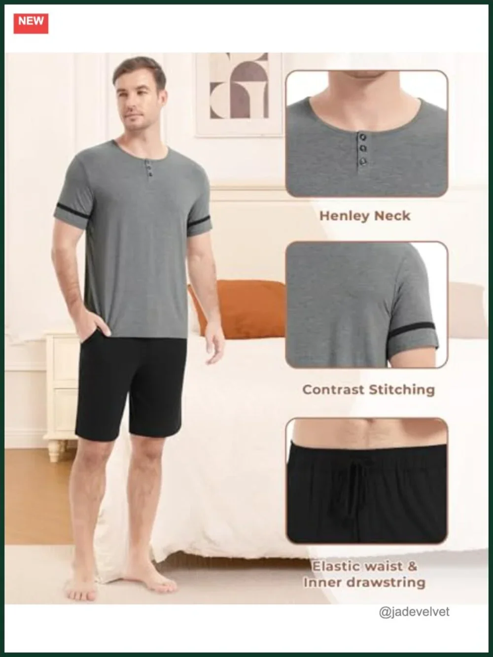 Men's Pajama Set - Bamboo Viscose Short Sleeve Pjs with Shorts